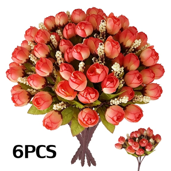 Qocolcyl Tiny Rose Bud Artificial Flowers 6 Bouquets,Silk Mini Bouquets for Home Decor Table Centerpiece Bridal Shower Decor,DIY Faux Floral Arrangement Artificial Craft Wedding Supply Accessory