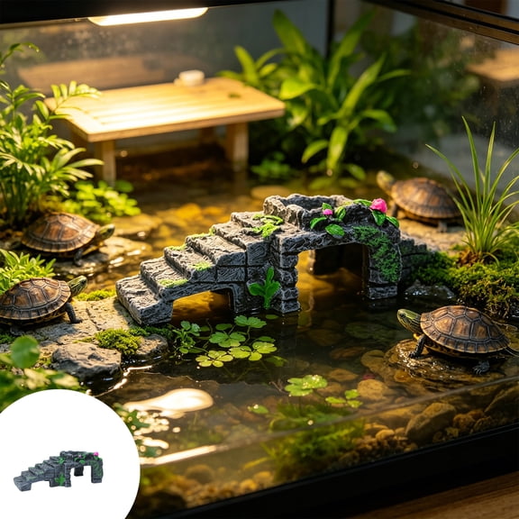 Qocolcyl Turtle Basking Platform Rock Hideout, Reptile Cave Climbing Decor Resin Aquarium Terrace Shelter, Multi-Function Fish Tank Paludarium Landscape Ornament for Turtles Lizards Amphibians