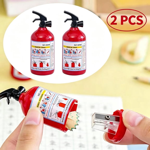 Qocolcyl Under 1 Dollar Fire Extinguisher Shape Pencil Sharpener, 2 PCS Single Hole Manual Sharpener, Cute Classroom Stationery