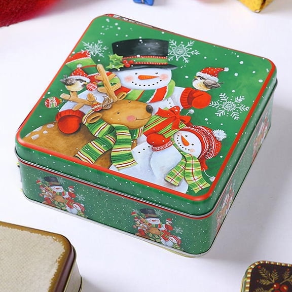 Qocolcyl Vintage Christmas Tin Gift Box, Square Iron Metal Storage Container with Sealed Lid, Decorative Holiday Treat Box for Cookies, Candy, Chocolates, and Small Gifts