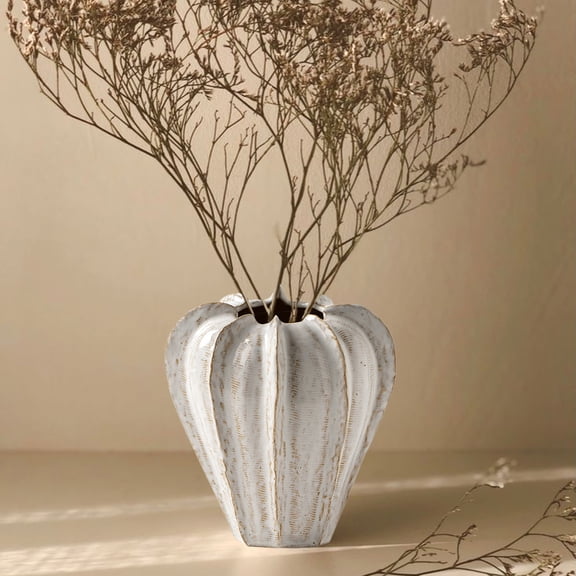 Qocolcyl White Distressed Pumpkin Shaped Ceramic Vase, Rustic Fall Flower Vase, Thickened Matte Ceramic, Scratch Resistant Reusable Art Vase for Home Farmhouse Decor Tall