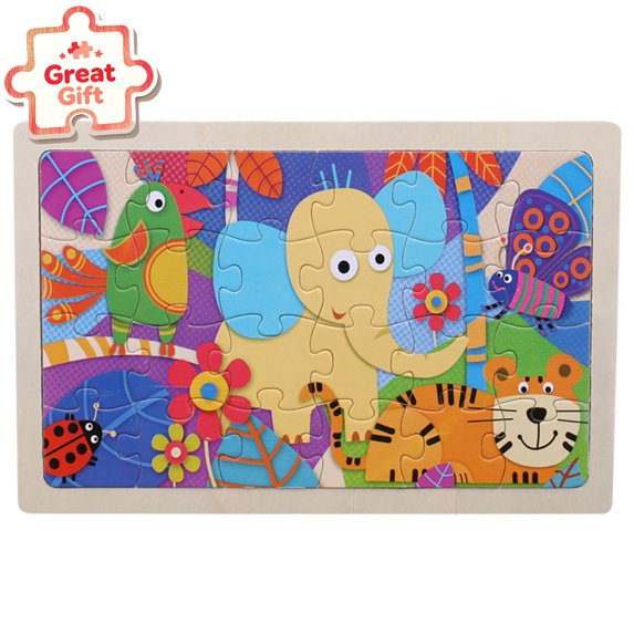 Qocolcyl Wooden Cartoon Animal Peg Puzzles for Preschool Toddler Ages 2 3 4+ Educational Toys,Kids Early Learning Wooden Puzzle Set for Boys Girls Christmas Stocking Stuffers Holiday Birthday Gift