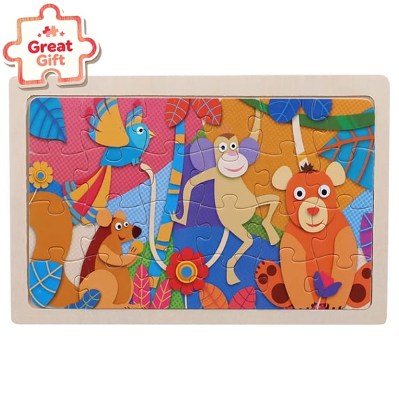 Qocolcyl Wooden Cartoon Animal Peg Puzzles for Preschool Toddler Ages 2 3 4+ Educational Toys,Kids Early Learning Wooden Puzzle Set for Boys Girls Christmas Stocking Stuffers Holiday Birthday Gift