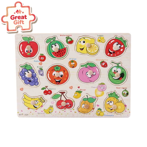 Qocolcyl Wooden Peg Puzzles for Toddlers 3 4 5 6 Years Old,Multi Theme Shape Matching,Montessori Early Learning Toy,Kids Fruit Animal Number Puzzle Board for Christmas Stocking Stuffers Birthday Gift