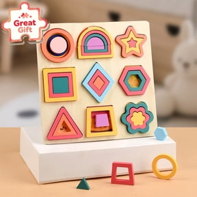 Qocolcyl Wooden Shape Matching Puzzle Board,Rainbow Tangram Building Blocks,Montessori Geometry Sorting Toy,2+ Toddler Early Educational Game Set for Christmas Stocking Stuffers Holiday Birthday Gift