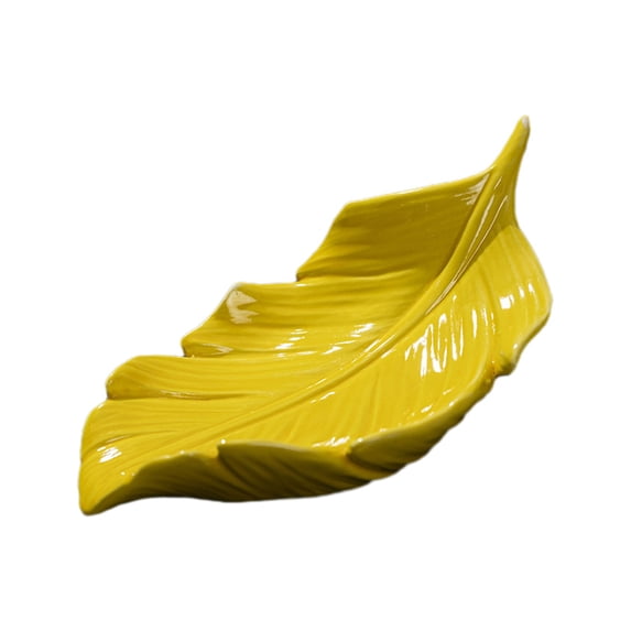 Qocolcyl Yellow Leaf-Shaped Ceramic Soap Box, Soap Dish, Soap Holder, Self Draining Bar Soap Tray for Bathroom Decor