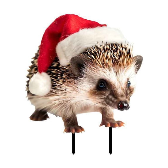 Qocolhg 1 Pieces Christmas Hedgehog Decoration Garden Stakes Yard Art Decor Hedgehog with Santa Hat Realistic Lifelike Animal Stakes for Lawn Landscape Pathway Farm
