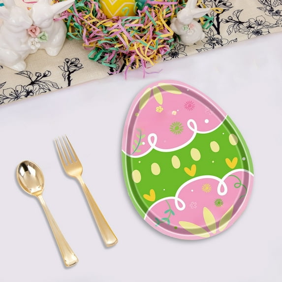 Qocolhg 10 Pcs Easter Colors Paper Plates, Easter Egg Shaped Disposable Plates Watercolor Easter Egg Dessert Dinner Plates for Easter Holiday Spring Birthday Party Supplies Table Decorations