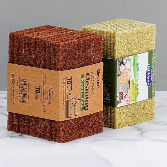 Qocolhg 10 Pcs Natural Scouring Pads - Eco Friendly Scrubbing Pads for Kitchen Cleaning, Dishes, and Pots - Non-Scratch Kitchen Scrubbers - 100% Natural Plant Fibers