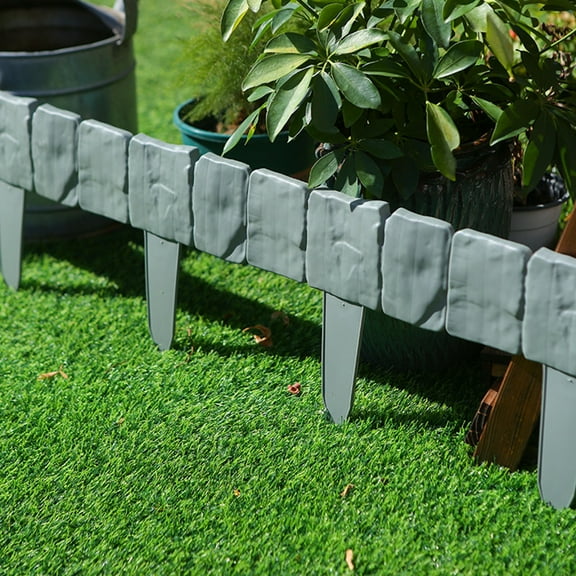 Qocolhg 10 Pcs Plastic Lawn Fence in Stone Look, Landscape Garden Edging Border, Versatile Outdoor Decor for Gardens, Backyards or Lawns, Easy to Install, for Outdoor Garden Balcony Yard Walkway