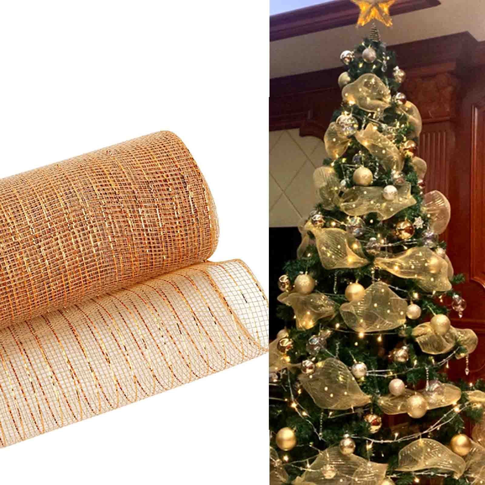 Qocolhg 10 Yards Christmas Ribbons Gold Metallic Glitter Fabric Holiday Festival Satin Ribbons 26cm Wide for Indoor Christmas Tree Decoration \u0026 Gift Wrapping Decoration \u0026 Bow Tie Decoration