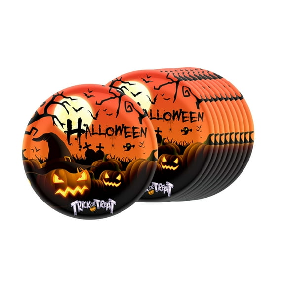 Qocolhg 10Pcs Halloween Paper Plates 7 Inch Pumpkin Disposable Plates Orange Decorative Dinner Plates for Party Supplies Table Decor