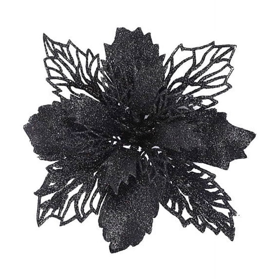 Qocolhg 12 Pcs Christmas Poinsettia Flower, Glitter Poinsettia Tree Ornaments, Dark Brown Artificial Flower Decorating Wreath Garland, for Wedding Home Decor, Christmas Decorations Clearance