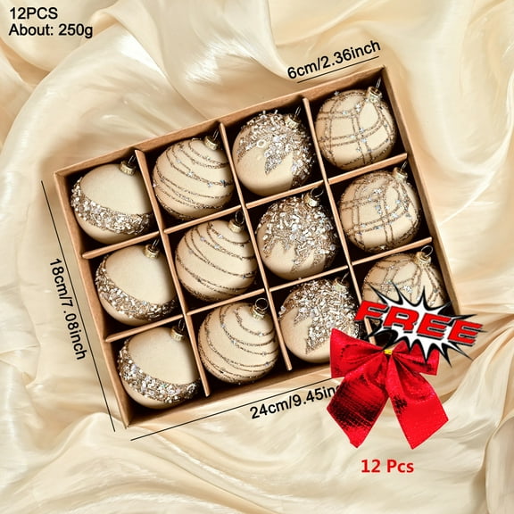 Qocolhg 12 Velvet Christmas Balls Ornaments Set, Shatterproof Large Plastic Christmas Tree Decoration, Farmhouse Christmas Ball Hanging Ornament for Xmas Tree, Wreath, Garland, Party, Yellow