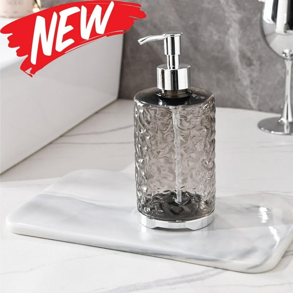 Qocolhg 14.2 oz Modern Hand Soap Dispenser Bottle Body Wash Dispenser, Refillable Liquid Soap Pump for Bathroom Kitchen Laundry Hotel, Durable Plastic Glass with Round Ripple Design, Gray