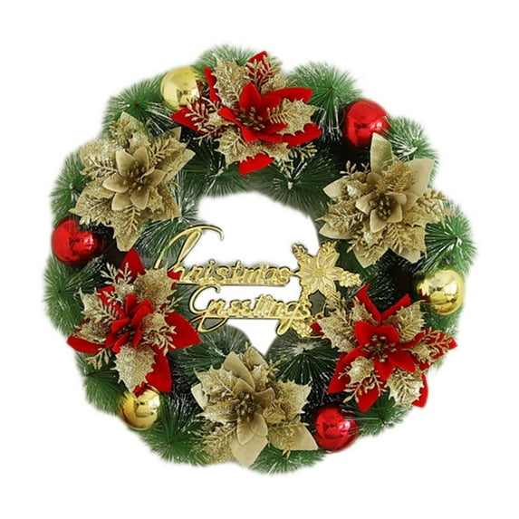 Qocolhg 15.7 Inch Christmas Wreath, Poinsettias Christmas Door Reef, with Ball Ornaments, Artificial Poinsettia Flowers Hanging Decorations, for Front Door Window Holiday Decorations