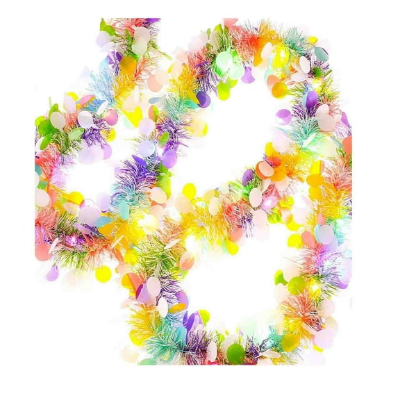 Qocolhg 16.5ft Easter Tinsel Garland with Confetti Colorful Metallic Tinsel Twist Garland Spring Hanging Garland Decoration for Easter Holiday Door Tree Mantel Party Supplies, Clearance