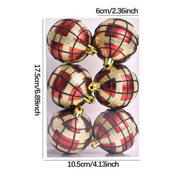 Qocolhg 2.36 inch Christmas Ball Ornaments Set, 6 Pcs Xmas Tree Ornaments Decoration, Shatterproof Large Decorative Hanging Balls with Loop for Christmas Party Holiday Wreath Garland Home Decor