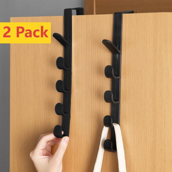 Qocolhg 2 Pack Over The Door Hooks, Door Hanger Hooks for Hanging Clothes, Over The Doors Towel Racks for Bathroom, Coat Rack Dorm Room Essentials, Back of Door (Black)