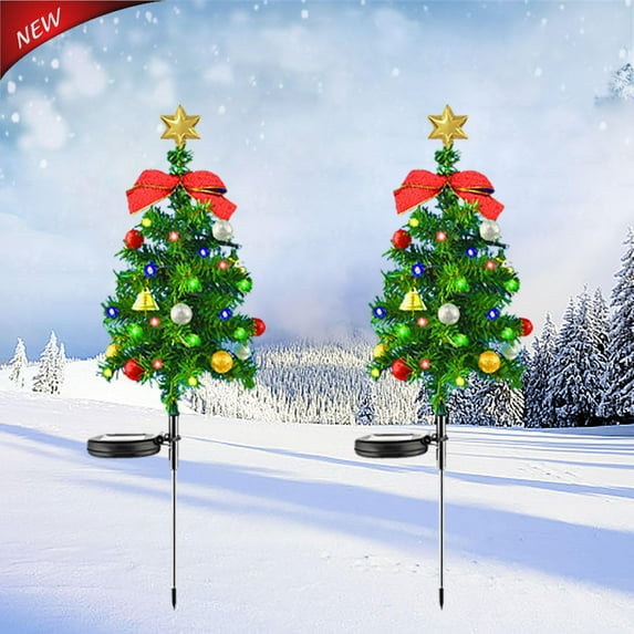 Qocolhg 2 Pack Solar Christmas Tree Lights Outdoor with 4 Color, Christmas Decorations Garden Lights Xmas Tree LED Waterproof Solar Security Light Yard Decor Decorative LED Light Garden Lawns Decor