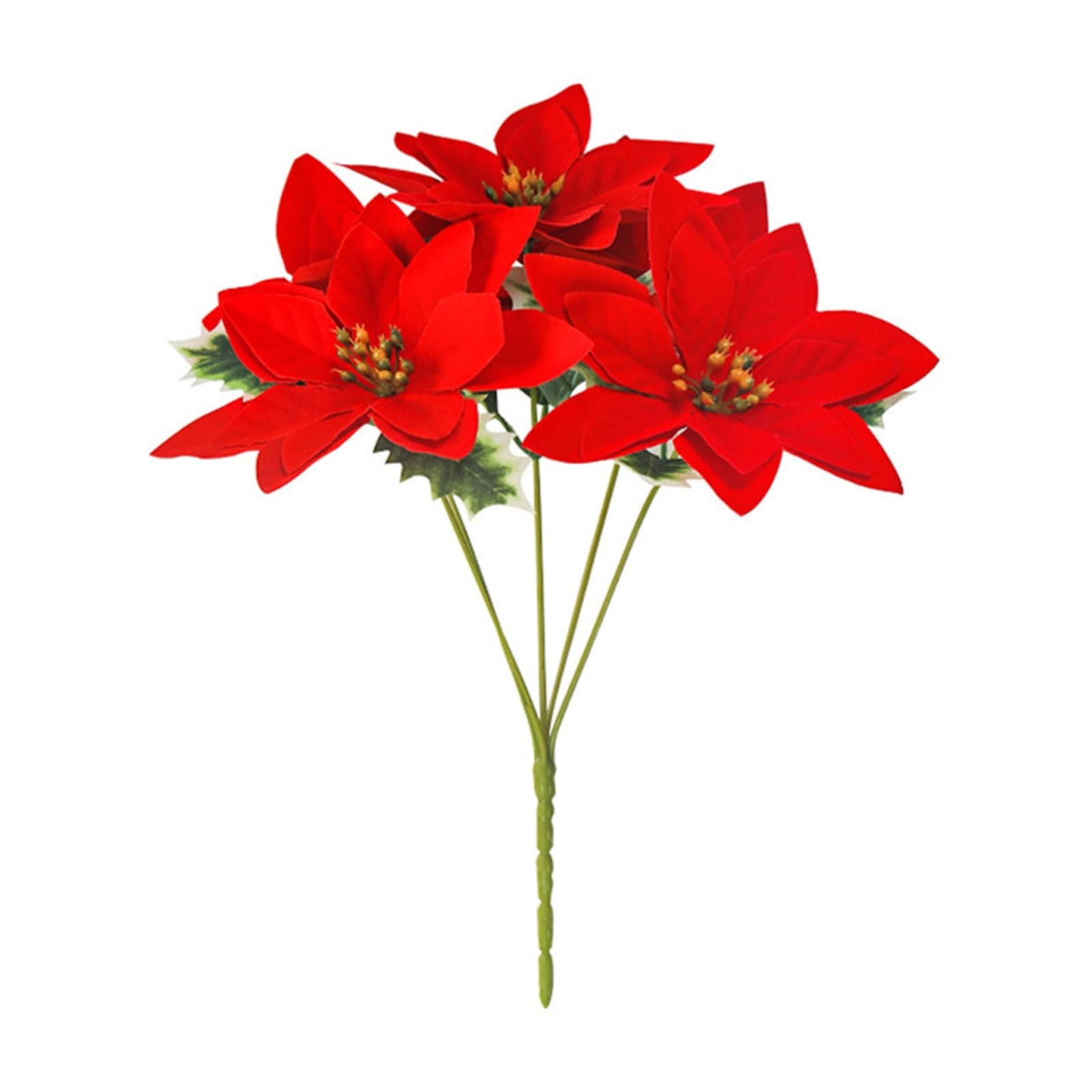 Qocolhg 2 Pcs Artificial Poinsettia Stems, 11.8 Inch Long Silk Poinsettia Bushes 1 Branch with 5 Flower Heads Faux Floral Bouquet for Christmas Party Holiday Flower Arrangements Wedding Decorations