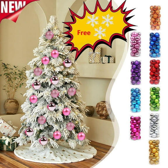 Qocolhg 24 Pcs Small Christmas Balls Ornaments Sets, Farmhouse Shatterproof Plastic Christmas Tree Decorations, Glitter Decorative Hanging Balls for Mini Xmas Tree Holiday Party Home Decor, Gold
