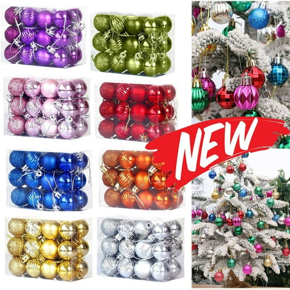 Qocolhg 24 Pcs Small Christmas Balls Ornaments Sets, Farmhouse Shatterproof Plastic Christmas Tree Decorations, Glitter Decorative Hanging Balls for Mini Xmas Tree Holiday Party Home Decor, Orange