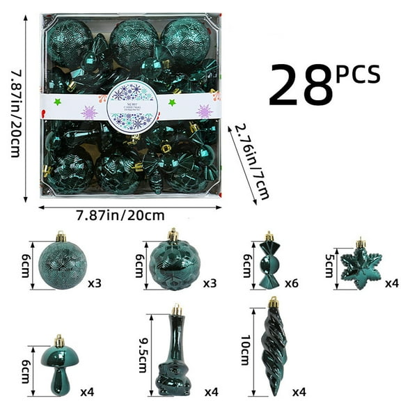 Qocolhg 28pcs Christmas Decorations, 3/4/5cm Plastic Electroplated Special-shaped Colorful Balls, Christmas Ornaments Set Christmas Tree Pendant Decorative Ball, Army Green