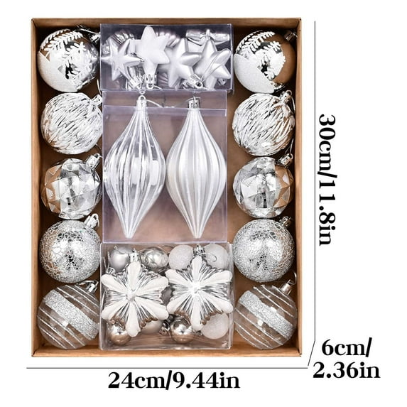 Qocolhg 36 Pcs Christmas Tree Ornaments Set, White and Silver Shatterproof Christmas Tree Decorations Bulk, Luxury Hanging Ball Ornaments for Xmas Trees Holiday Decor, Christmas Ornaments Clearance
