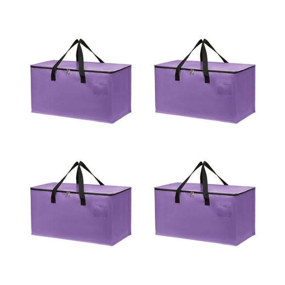 Qocolhg 4 Pack Large Moving Bags with Zippers & Carrying Handles, Moving Bag for Packing Clothes, Durable Storage Bin Organizer, Heavy Duty Storage Tote Moving Boxes, Space Saving, Purple