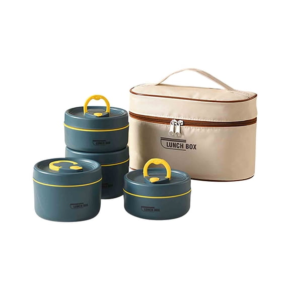 Qocolhg 4 Pcs Food Warm Lunch Container, Stainless Steel Thermal Lunch Container Portable Thermal Cooking Pot Single Layer Box Round Shape Food Container for Office, Microwaveable