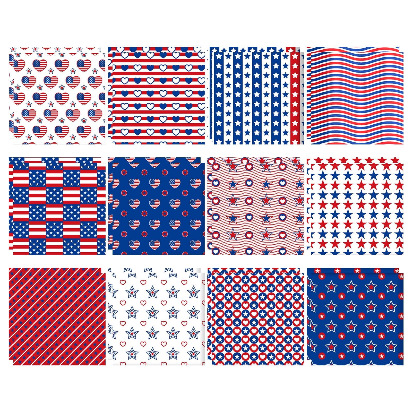 Qocolhg 4th of July 24 Sheets Patriotic American Flag Double-Sided Paper, American National Day Textured Scrapbook Paper Craft Paper for DIY Background Card Making Scrapbook Photo Album Decorations