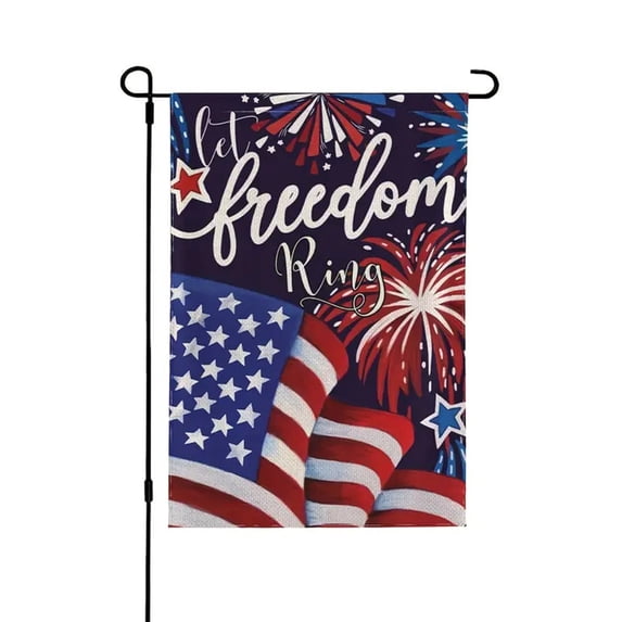 Qocolhg 4th of July Fireworks American Flag Independence Day Garden Flag Let Freedom Ring 12x18 inch Double Sided for Outside Patriotic Memorial Day Small Yard Flag, Clearance