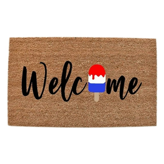 Qocolhg 4th of July Patriotic Coir Doormat Outdoor Summer Independence Day Memorial Day Rugs Non Slip Welcome Doormats for Kitchen Front Porch Indside Outside Entryway, 16x24 inch