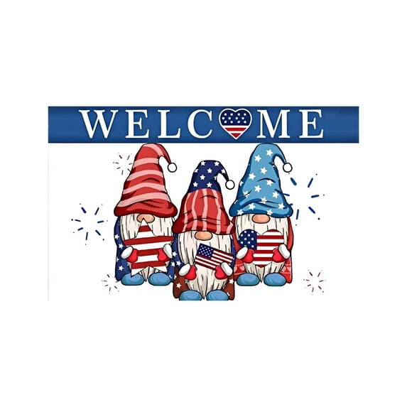 Qocolhg 4th of July Welcome Doormat for Independence Day, Coir-Door-Mat White/Red/Blue American Flag Print Non-Slip Mat Patriotic Home Decor, Star Welcome Mat Entrance Door Rugs for Indoor Outdoor