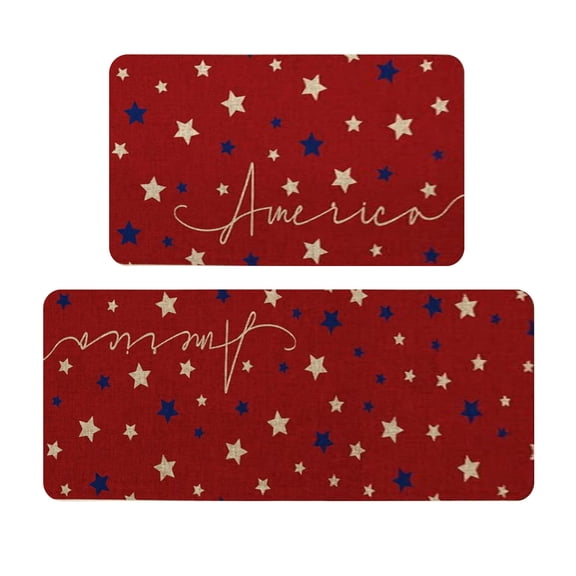 Qocolhg 4th of July Patriotic Kitchen Rugs Set of 2, American Themed Stars Kitchen Mats Decor, Summer Floor Door Mat Home Independence Memorial Day Decorations - 16x24 and 16x47 inch, Clearance