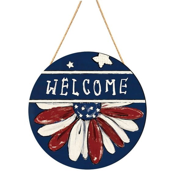 Qocolhg 4th of July Patriotic Welcome Sign 3D Wooden Hanging Sign Stars and Stripes Door Wall Decorations for Independence Day Memorial Day Wreaths Home Coffee Shop Bakery Farmhouse Window
