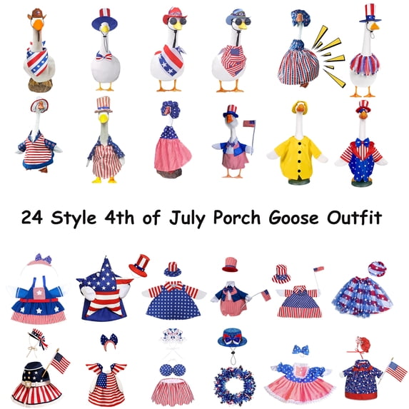 Qocolhg 4th of July Porch Goose Outfits for 23 inch Lawn Statue, Patriotic Costume for Goose Statue, Summer Sculpture Porch Goose Clothes for Garden Patio Anniversary Independence Day, 07 Decorations