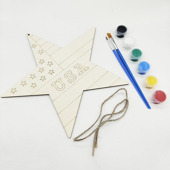 Qocolhg 4th of July Wooden Stars Cutouts Patriotic Wooden Stars Unfinished Blank Slice Ornament for Independence Day Christmas Farmhouse Home Kitchen Office Mantle Decor DIY Art Craft