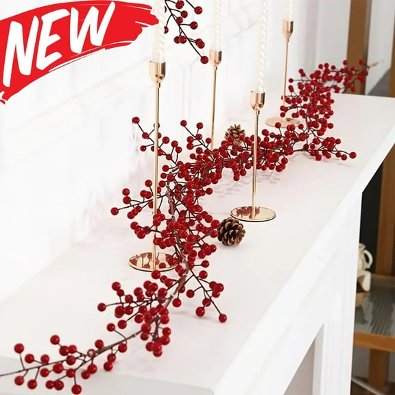 Qocolhg 5.8 Feet Red Berry Garland Floral Craft Country Pip Berry Garland Floral Craft Decor, Indoor Outdoor Hone Fireplace Artificial Christmas Decoration for Winter New Year