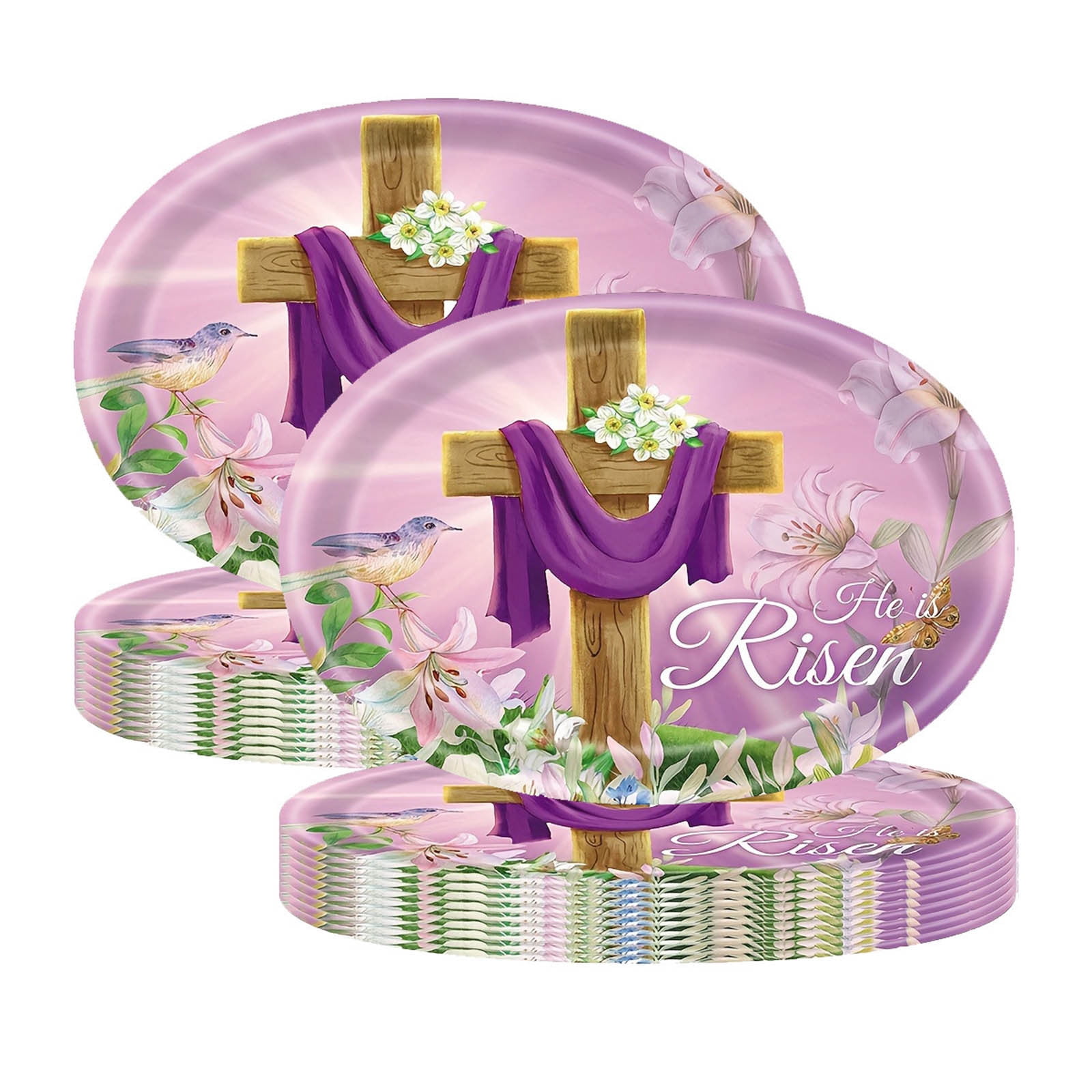 Qocolhg 50 Count Disposable Easter Oval Paper Plates Platter Bulk 11x9in Large Dinner Party Plate Pastel Eggs Paper Plate for Easter Party Supplies Dinnerware Table, Clearance