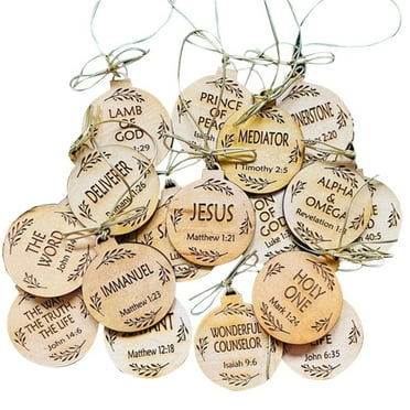 Qocolhg 50 Pieces Names of Jesus Christ Ornaments Christmas Decorations Wood Ornaments Slices Cutouts Christian Nativity Ornaments for Christmas Tree, Christmas Clearance