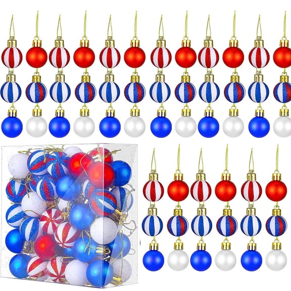 Qocolhg 54 Pcs Independence Day Patriotic Ball Ornaments Bulk Red White Blue Memorial Day Ornaments 1.2 inch 4th of July Tree Baubles Fourth of July Decorations for Tree Home Wreath Decor, Clearance