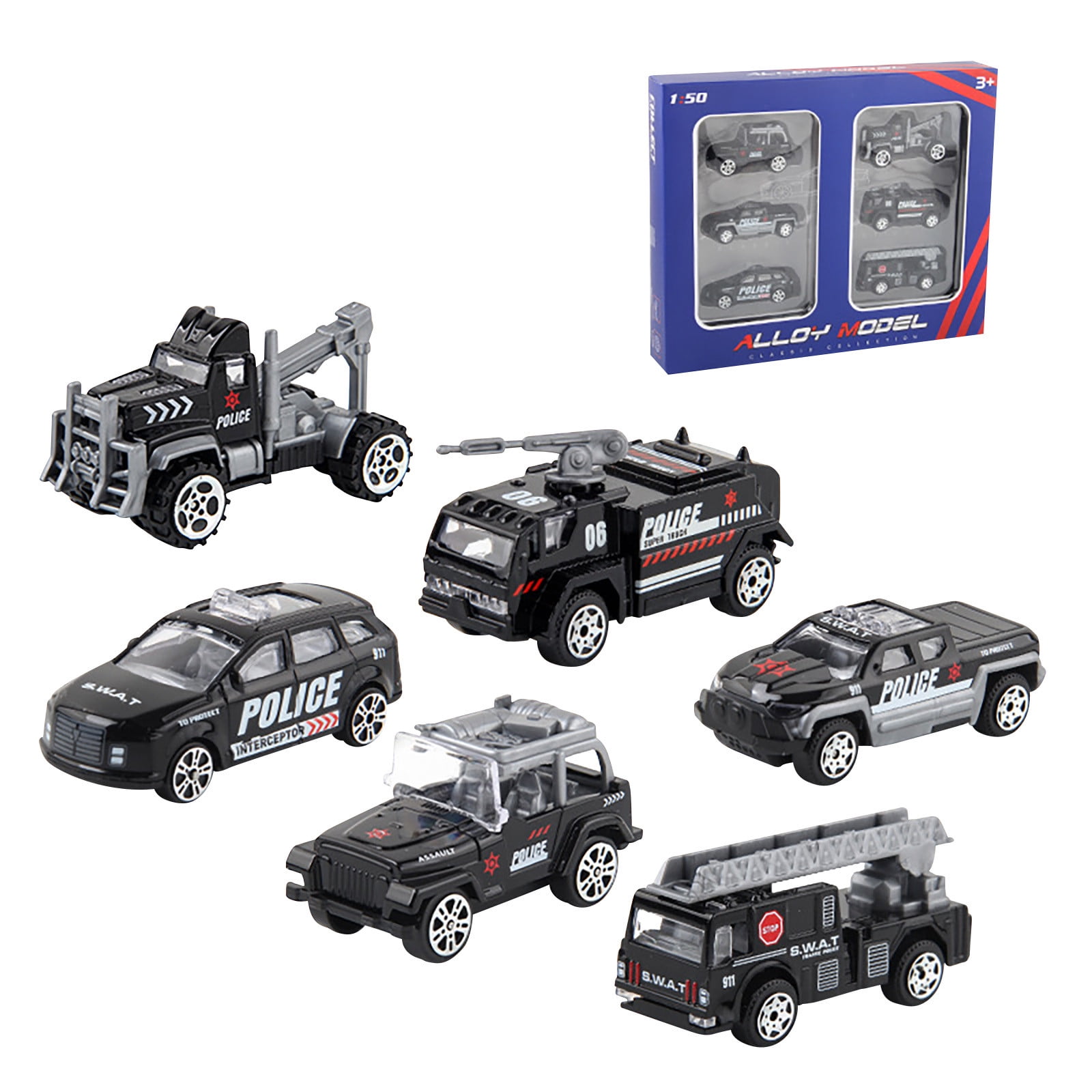 Qocolhg 6 in 1 Police Rescue Truck Vehicles Car Toy Set,Play Police Patrol Rescue Vehicle Toy, Party Favors Stocking Stuffers Christmas Birthday Holiday Easter Gifts for Age 3+ Boys Kids Clearance
