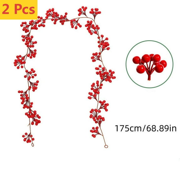 Qocolhg 6 Ft Christmas Red Berry Garland for Home Decorating, Rustic Artificial Red and Burgundy Berry Xmas Garland for Indoor Outdoor Mantel Fireplace Christmas Party Decorations, Red