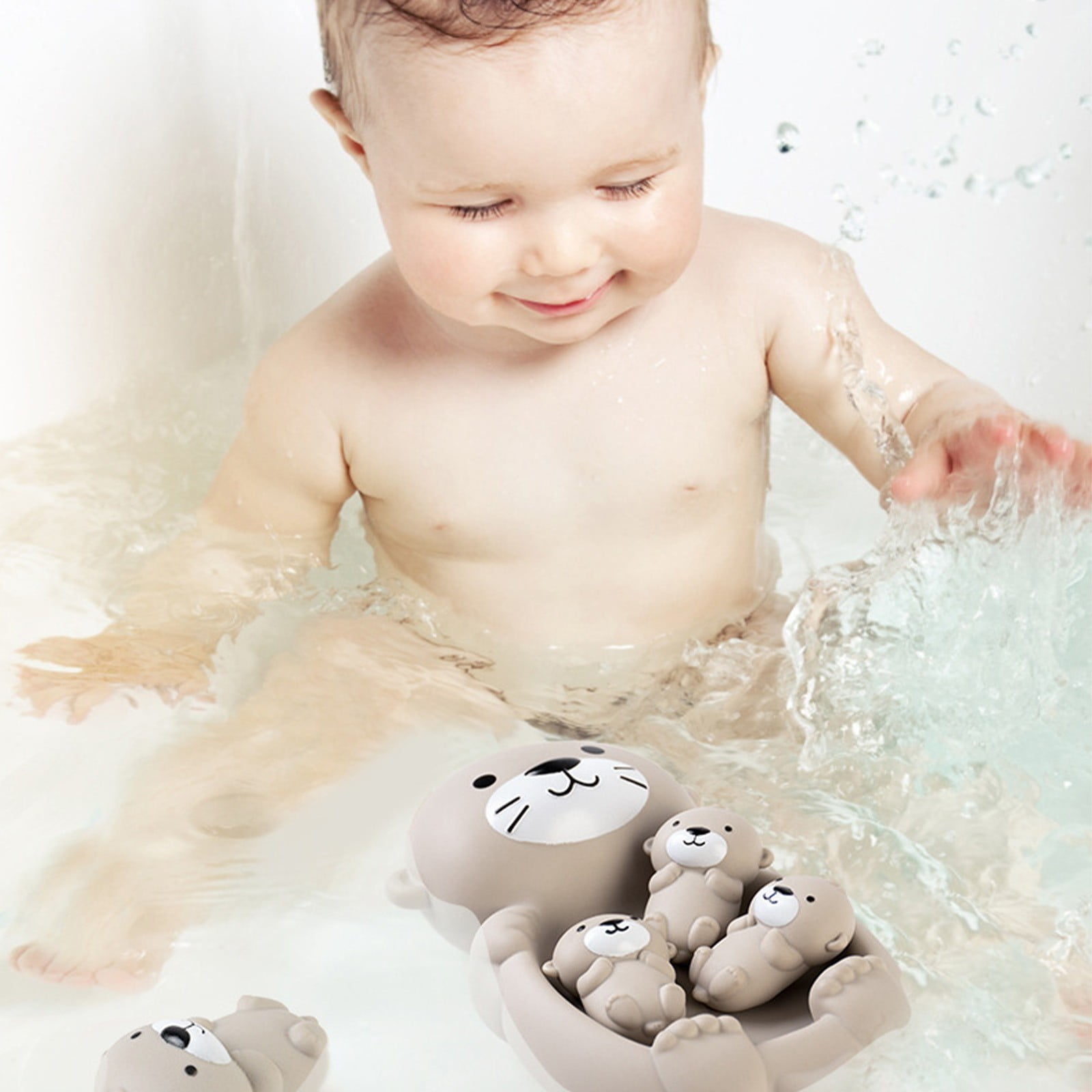 Qocolhg Bath Toys For Toddlers 1-3, 1 Mother Otter and 3 Baby Otters Cute Floating Pool Toys, Easy to Clean Stackable Rubber Bath Tub Toys for Toddlers Playing While Washing, Christmas Toys Clearance