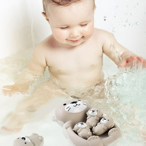 Qocolhg Bath Toys For Toddlers 1-3, 1 Mother Otter and 3 Baby Otters Cute Floating Pool Toys, Easy to Clean Stackable Rubber Bath Tub Toys for Toddlers Playing While Washing, Christmas Toys Clearance