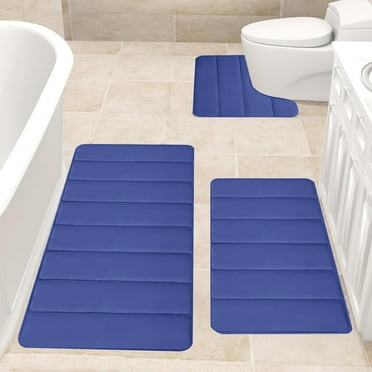 Qocolhg Bathroom Rugs Set of 3,Absorbent Microfiber Bath Rugs and U-Shaped Contour Toilet Rug Area Rug,Non-Slip Bath Carpet,Home Decor Accessories,Bath Mat Set for Bathroom Christmas Clearance,Blue