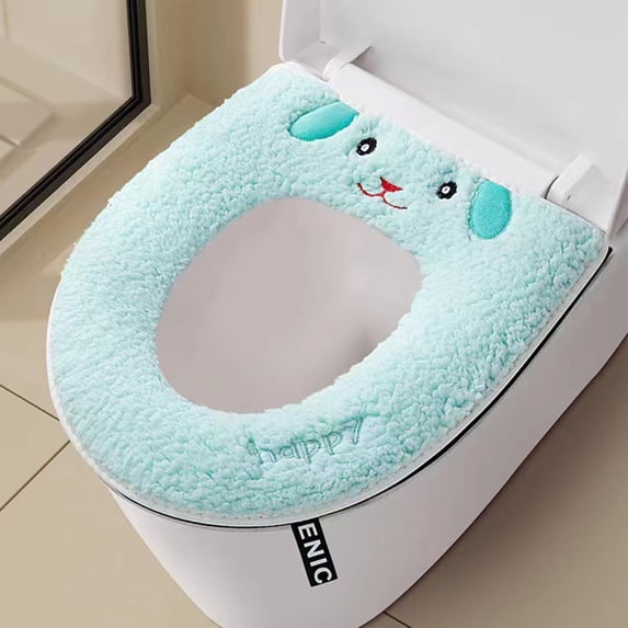 Qocolhg Bathroom Soft Thicker Warmer with Snaps Fixed Stretchable Washable Cloth Toilet Seat Cover Pads, Easy Installation& Cleaning, Clearance (Blue)