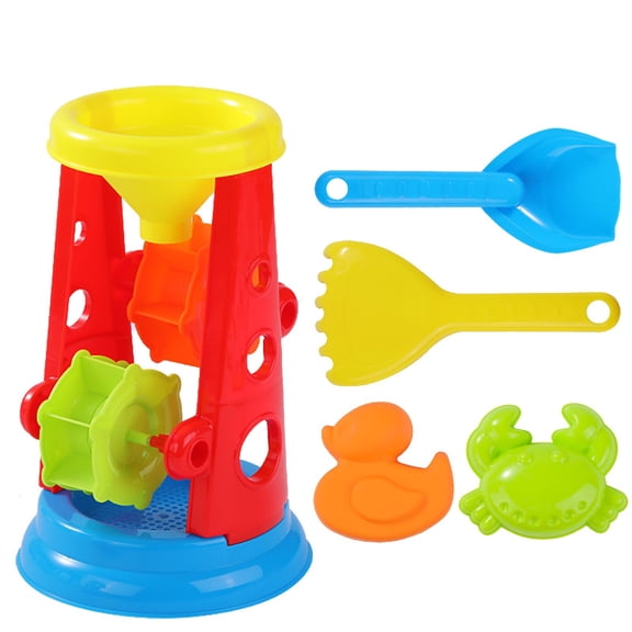 Qocolhg Beach Toys for Toddlers 1-3, 5 Piece Sand Toys Set Kids Sandpit Toys Includes Water Wheel Beach Tool Kit Bucket Watering Can Molds Sand Toys for Travel, Beach Toys for Kids Ages 3-13